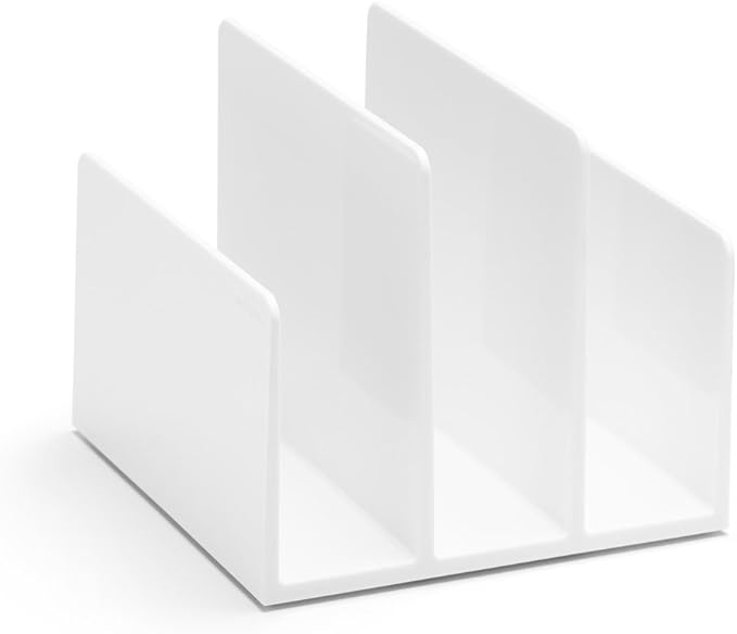 Poppin Fin File Sorter - 3-Compartment File Organizer, Sturdy and Durable Document Organizer, Sleek Design with Lacquer-like Finish, File Folder Organizer for Desk (White)
