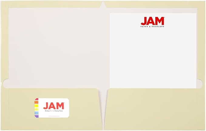 JAM PAPER Laminated Two Pocket Glossy School Folders - Letter Size - High Gloss Ivory - Bulk 100/Box