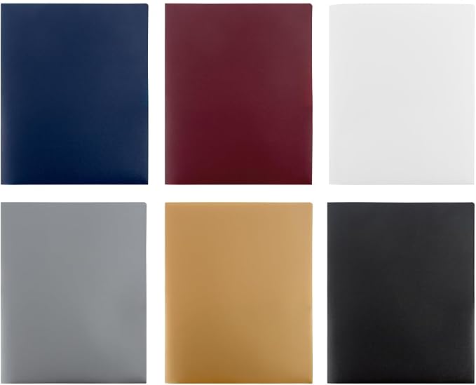 JAM PAPER Heavy Duty Plastic 2 Pocket Extra Tough School Folders - Assorted Professional Colors - 6/Pack