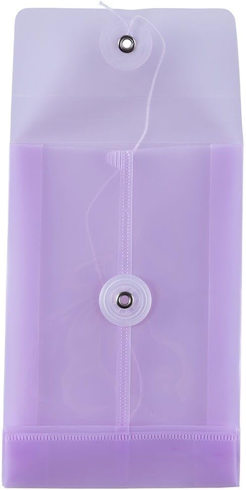 JAM PAPER Plastic Envelopes with Button & String Tie Closure - 4 1/4 x 6 1/4 - Lilac Purple - 3/Pack