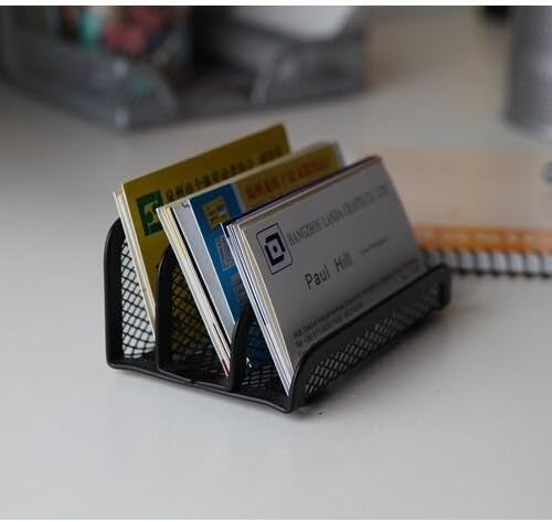 Chris.W Desktop Stacking Business Card File Holder/Stand from, 3-Tier, Metal Mesh Collection (Black)
