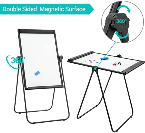 U Stand White Board Easel, 36x24 Double Sided Magnetic Dry Erase Board with Flipchart Paper Pad Height Adjustable Whiteboard with Sturdy Aluminum Frame for Home Office Classroom, Black