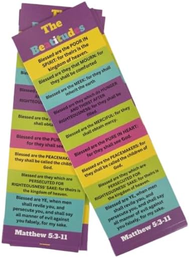 (50 Count) The Beatitudes for Kids and Adults Bookmarks Inspirational Church Supplies VBS Religious Gifts Thick Glossy 2" x 6" Vacation Bible School Bible Study