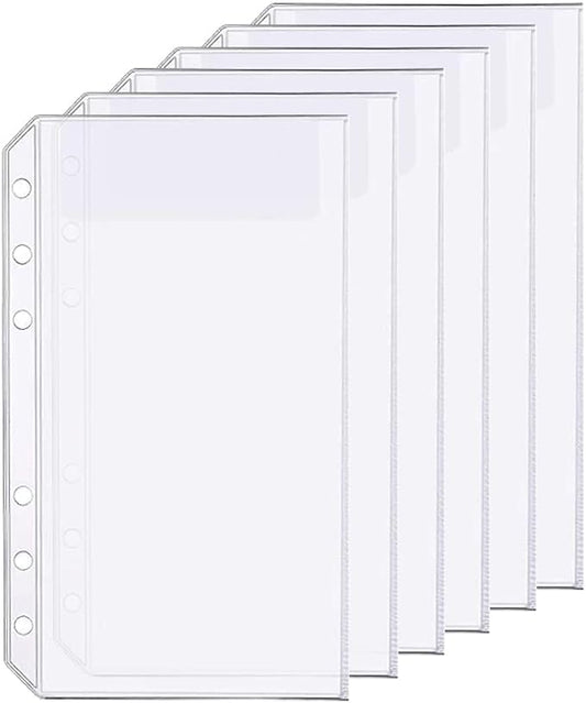 6 Pack A6 6 Holes Binder Bag Plastic Binder Folders Waterproof 6 Holes Holder for Receipt Ticket (1 Pocket, A6)