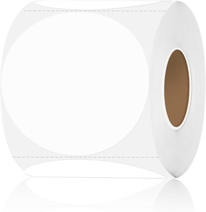3 inch White Round Thermal Printer Labels, Waterproof Circle Direct Thermal Labels for DIY Logo Design, Multi-Purpose Self-Adhesive Sticker Label, Compatible with Rollo&MUNBYN