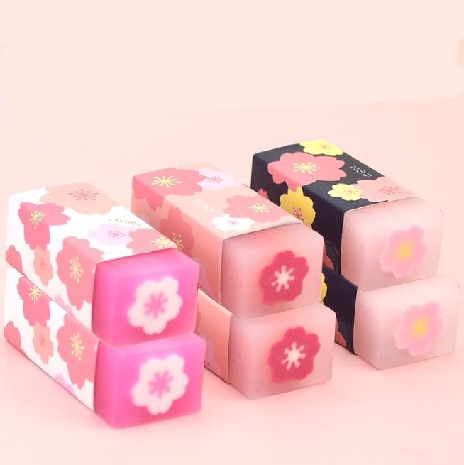3 Pcs Pink Lovely Cherry Blossoms Rubber Erasers of Sakura Petal Sketch Painting Pencil Correction Tool School Office Stationery Supply Standard Pencil Erasers