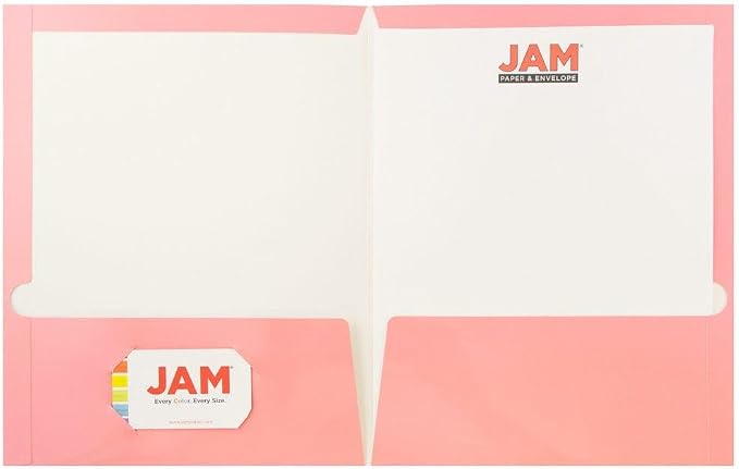 JAM PAPER Laminated Two Pocket Glossy Folders - Baby Pink Pastel - 3/Pack