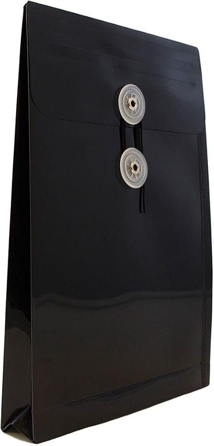 JAM PAPER Plastic Envelopes with Button & String Tie Closure - 6 1/4 x 9 1/4 - Black - 3/Pack