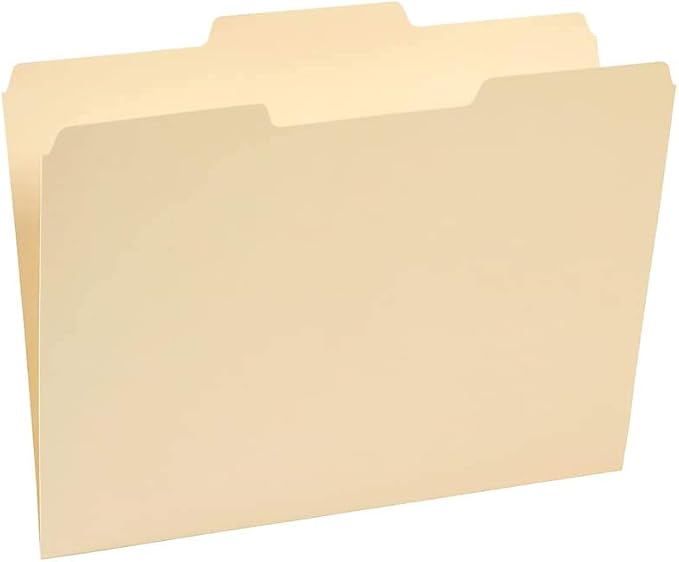 Staples File Folders, Letter Size, 1/3‑Cut Tabs, Assorted Positions, Manila, Durable Paper Stock, 500/Pack