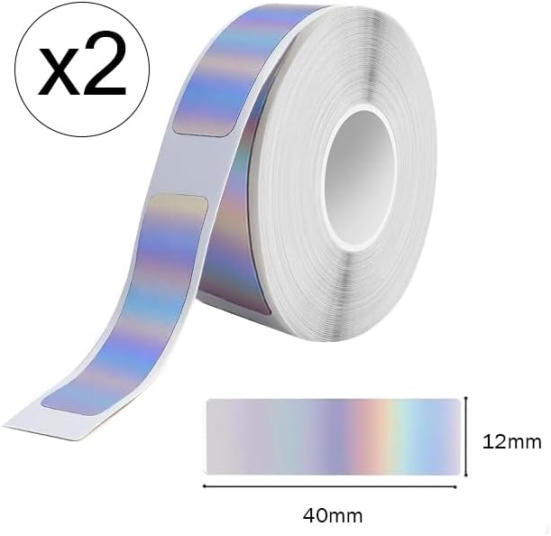 D30 Label Tape Compatible with Phomemo D30 Label Maker, 12x40mm Thermal Self-Adhesive Label Holographic Reflective, 2 Rolls/320PCS