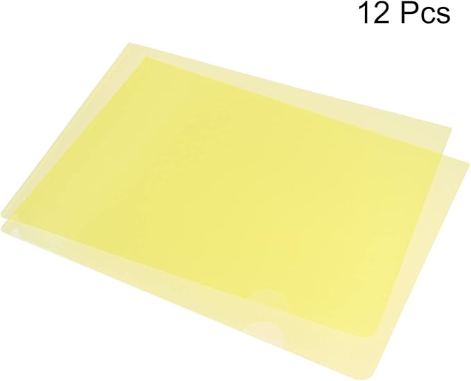 PATIKIL L Type Folders 12 Pack A4 Plastic File Project Pockets Clear Paper Document Jacket Sleeve for Office, Yellow