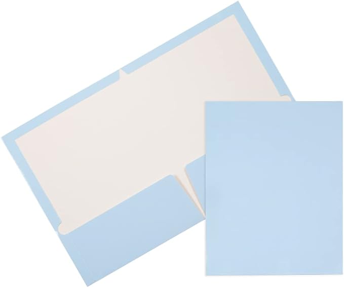 JAM PAPER Laminated Two Pocket Glossy School Folders - Letter Size - High Gloss Baby Blue - Bulk 100/Box
