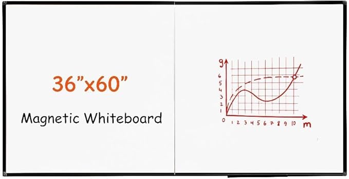 Large Magnetic Whiteboard 60 x 36 Inch, Foldable Dry Erase White Board with Pen Tray, Black Aluminum Frame Folding Message Presentation Board for Wall