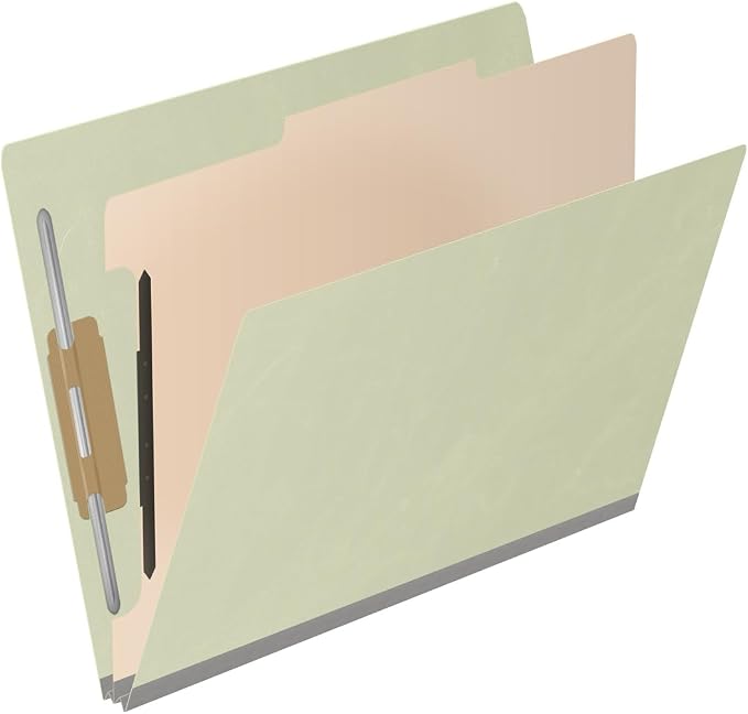 25 Pt. Pressboard Classification Folders, Full Cut End Tab, Letter Size, 1 Divider, Light Green (Box of 10)