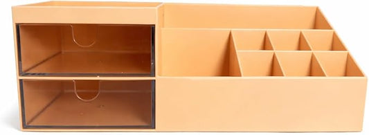 Desktop Drawer Storage Organizer – Multi-Purpose Plastic Makeup & Office Storage Box with Divided Drawers, Dust-Proof Vanity Organizer for Cosmetics, Jewelry & Stationery (Pink)