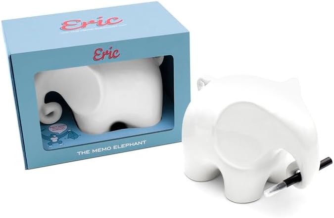Luckies Elephant Whiteboard - Elephant Desk Accessories - Ceramic Dry Erase Board - Elephants Office Supplies - Fun Whiteboards Desk Organizer - Eric The Memo Organiser - Black Pen & Cloth Included