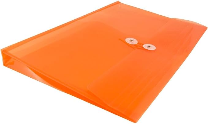 JAM PAPER Plastic Envelopes with Button & String Tie Closure - Letter Booklet - 9 3/4 x 13 - Orange - 3/Pack