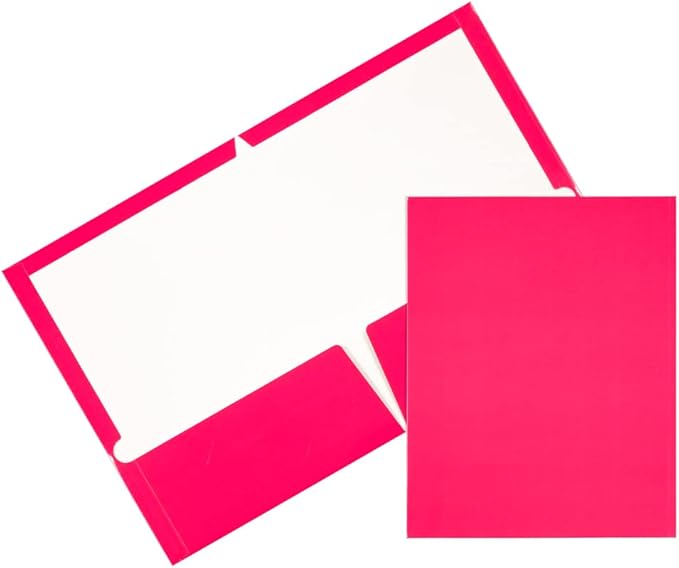 JAM PAPER Laminated Two Pocket Glossy School Folders - Letter Size - High Gloss Fuchsia Hot Pink - Bulk 100/Box