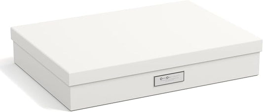 Bigso Sverker Fiberboard Legal and Art Storage Box - Scrapbook Storage Box for Loose Papers and More - Durable Document Boxes with Lid and Metal Label Holder - 17.1 in x 12.2 in x 3.3 in - White