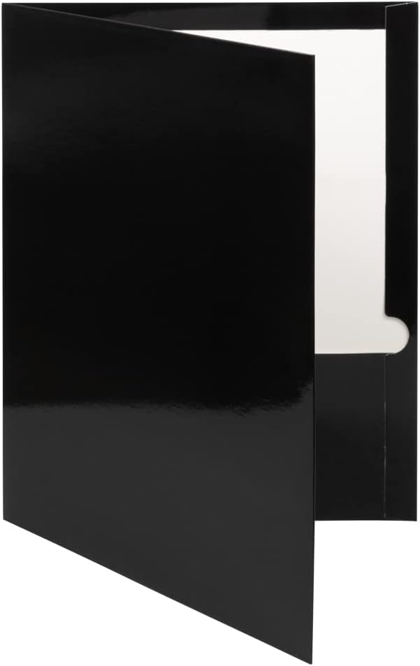JAM PAPER Laminated Two Pocket Glossy School Folders - Letter Size - High Gloss Black - Bulk 100/Box