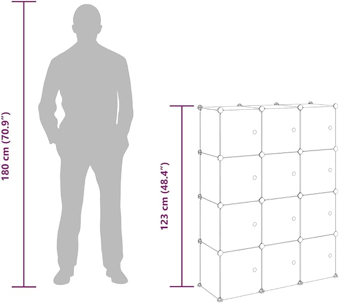 vidaXL Storage Cube Organiser with 12 Cubes and Doors Transparent PP