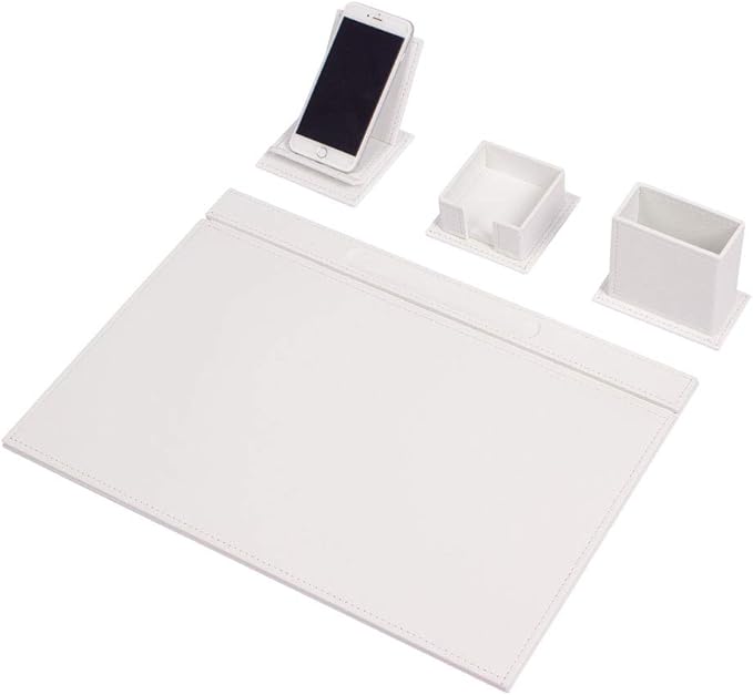 Leather Desk Set - Home Office Accessories - Desk Supplies - Leather Desk Set - Office Table Work Desk Accessories - Desk Storage Organizer - 4 Accessories-4 PCS (White)