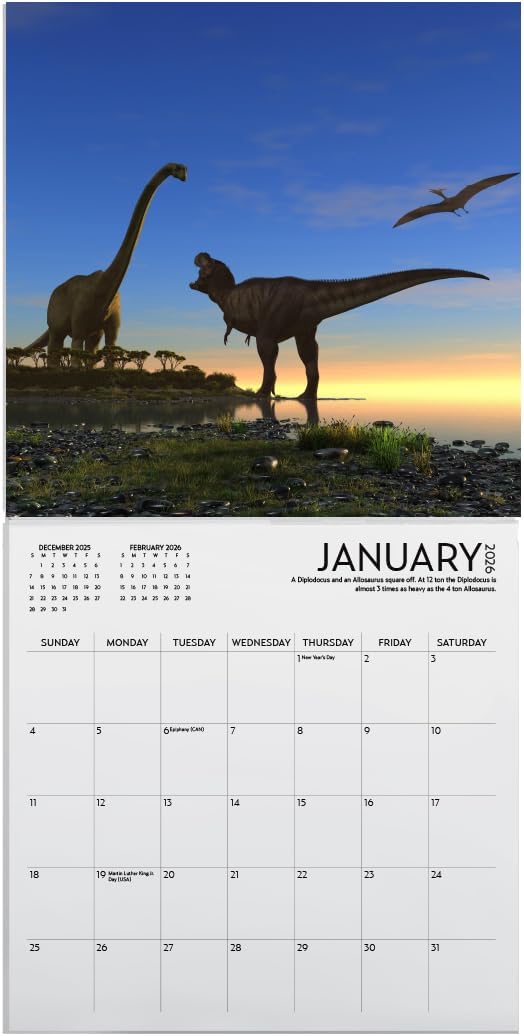 2026 Dinosaur Large Wall Calendar with Sticker Pack | Large 12" x 24" (Open) Wall Calendar 2026 | Gift for Dinosaur Lovers