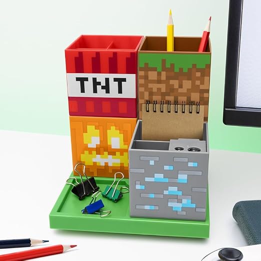 Paladone Minecraft Desktop Organizer - Officially Licensed, 4 Modular Blocks, Customisable Stationery Holder for Pencils, Minecraft Gamer Decor, Desk Accessory for School or Office Supplies