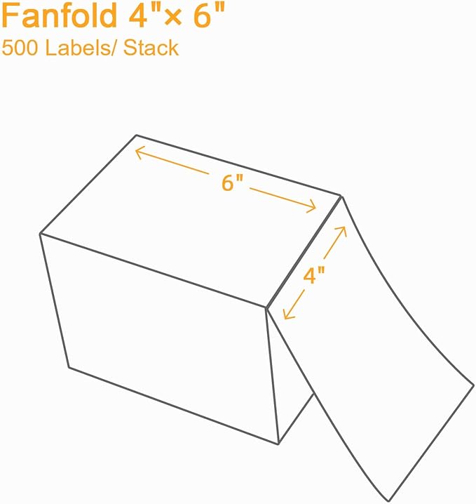 4000 Labels/8 Stacks 4" x 6" Fanfold Direct Thermal Shipping Address Labels Compatible with Zebra 2844 & Rollo Printer