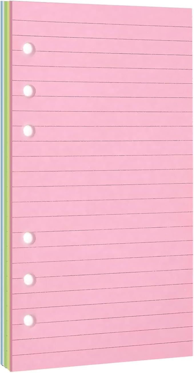 Lined Refill Paper, Colorful Ruled Journal Fillers for A6 Size 6-Ring Binder, A6 Planner Inserts,5-color 120 GSM Thick Loose Leaf Paper,50 Sheets/100 Pages