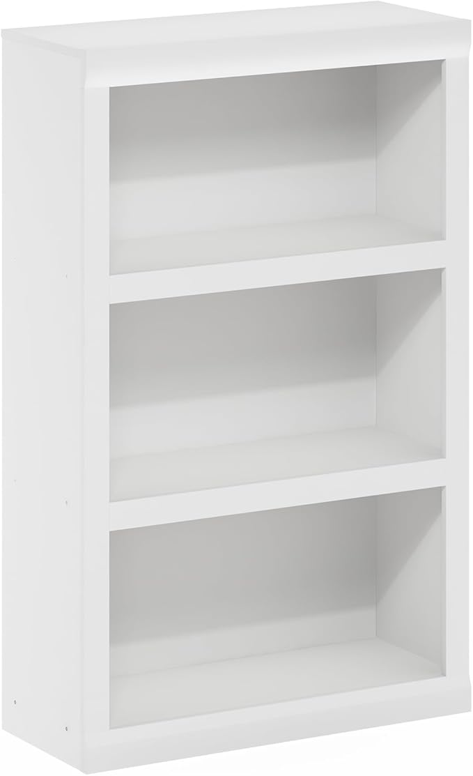 Furinno Rail Book Shelf, 3-Tier Bookshelf with Open Shelf, Bookcase with Classic Style Edges, 10 x 24.6 x 39, for Organization and Storage, for Living Room, Bedroom, Home Office, White