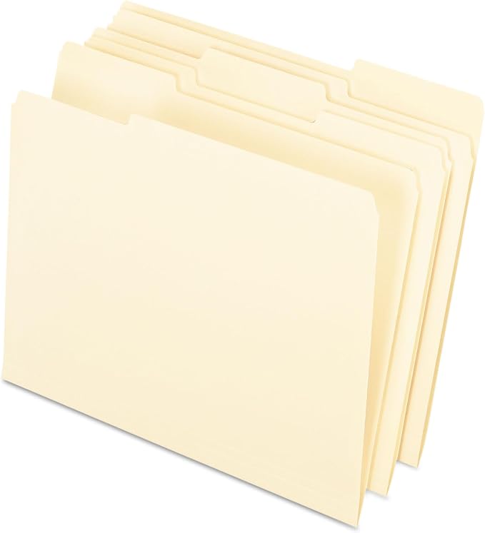 Pendaflex 421013 Interior File Folders, 1/3 Cut Top Tab, Letter, Manila 100/Box