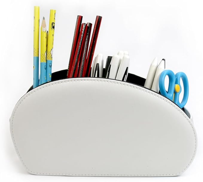 Remote Control Holder Organizer Desk Leather Cases Control Storage TV Remote Control Organizer with 5 Spacious Compartments (White with Metal Bottom)