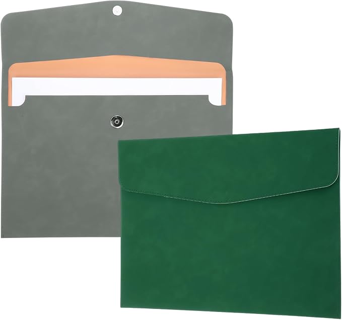 PATIKIL 2Pcs PU Leather File Folders, 13x9 A4 Document Holder Waterproof Envelope Folder with Snap Closure, Portable Portfolio Organizer Case for Paper Receipt, Gray/Green