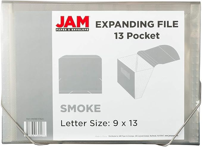 JAM PAPER Accordion Folders - 13 Pocket Plastic Expanding File - Letter Size - 9 x 13 - Smoke Grey - Sold Individually