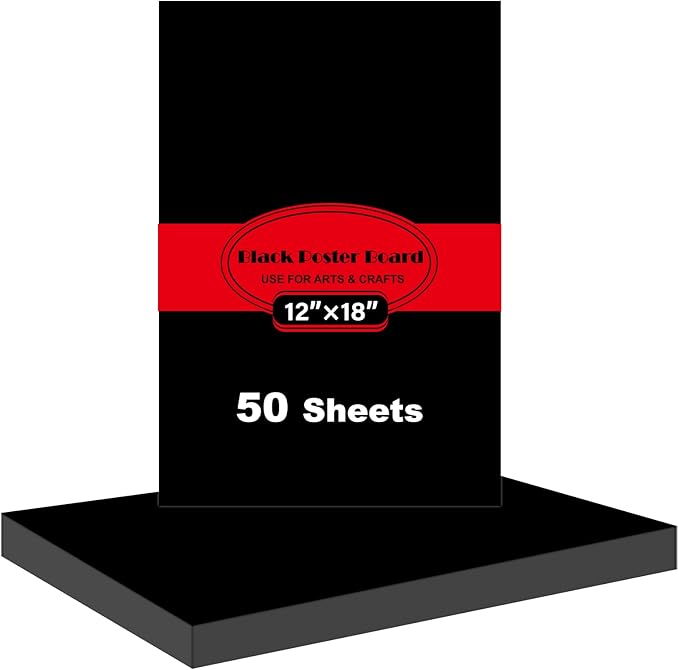 50 Pcs Black Poster Board Paper 12x18, ROOKEA Vision Boards Posterboard Bulk for School Projects Classroom Arts Craft Presentations Drawing Scrapbooking Blank Graphic Display