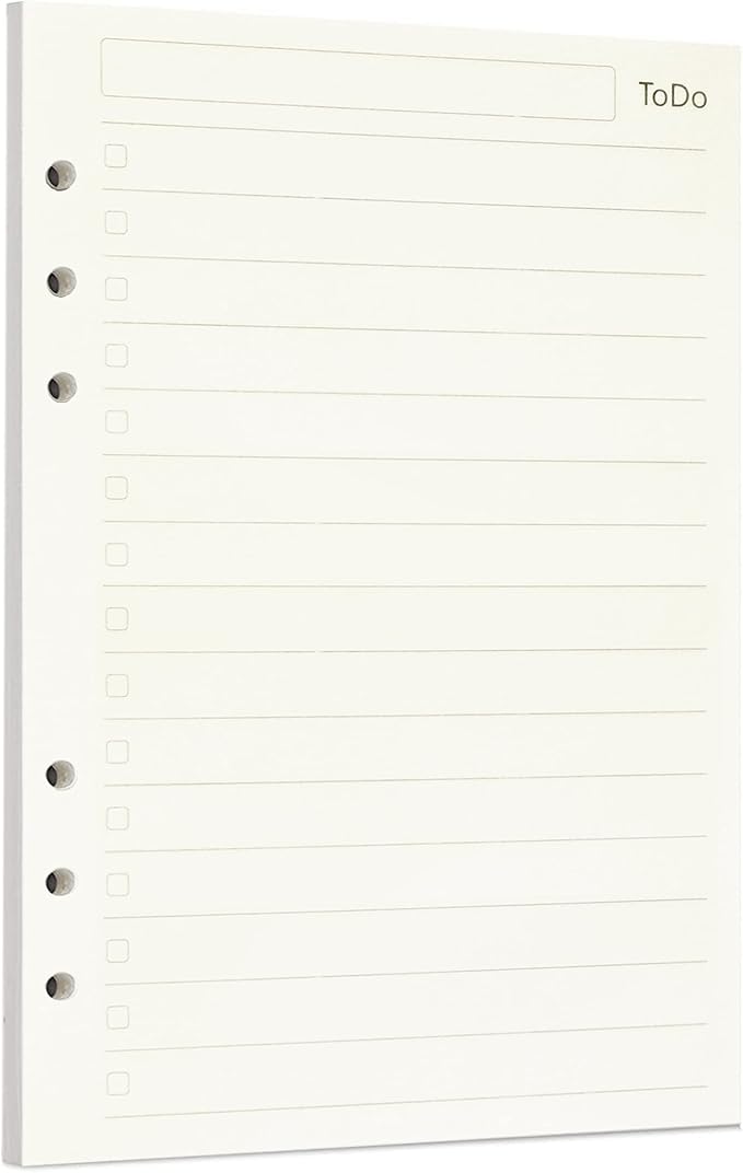 Zelten 1 Pack A5 45 Sheets/90 Pages Todo Loose Leaf Punched Paper Refills Paper for 6 Hole Binder Personal Organizer Diary Notebook Refillable Planner