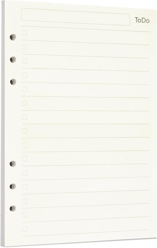 Zelten 1 Pack A5 45 Sheets/90 Pages Todo Loose Leaf Punched Paper Refills Paper for 6 Hole Binder Personal Organizer Diary Notebook Refillable Planner