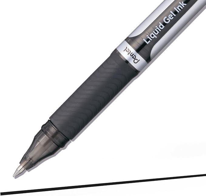 Pentel EnerGel Deluxe Liquid Gel Pen, Medium Line, Metal Tip, Black Ink, Box of 12 (BL57-A)