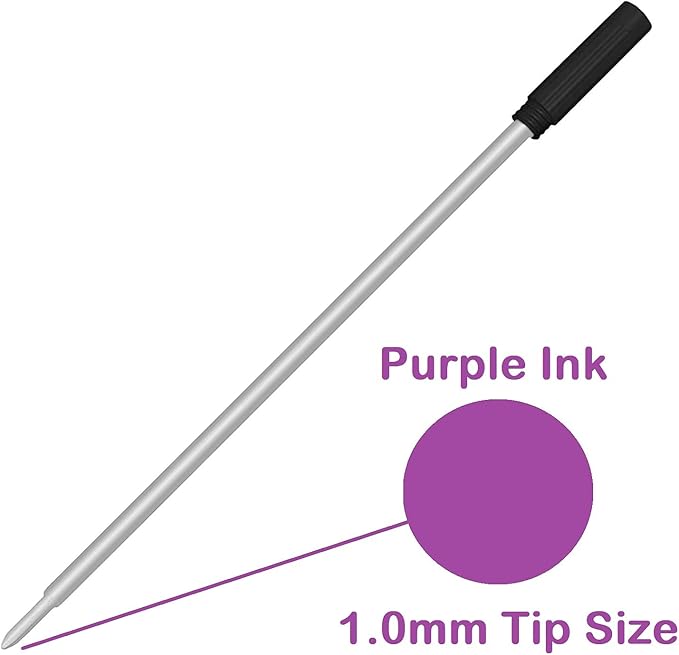Pen Savings Ballpoint Pen Refills for Cross Pens, Medium Point 1.0mm, Frictionless Flow Smooth Writing, 10 Pack (Purple)