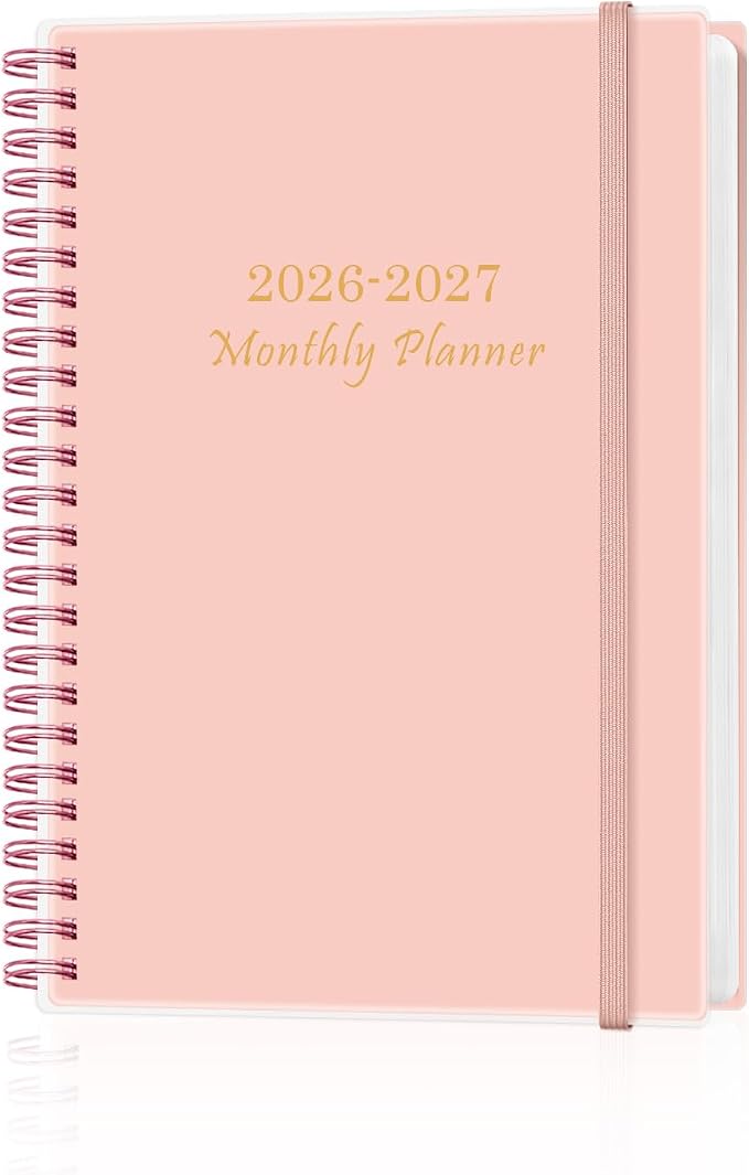 Monthly Planner 2026-2027 – Monthly Calendar from May 2026 to December 2027, 20 Month Planner with Spiral Binding, Inner Pocket, Elastic Closure, 5.8" x 8.5", Pink
