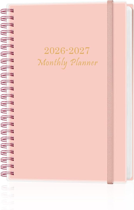 Monthly Planner 2026-2027 – Monthly Calendar from May 2026 to December 2027, 20 Month Planner with Spiral Binding, Inner Pocket, Elastic Closure, 5.8" x 8.5", Pink
