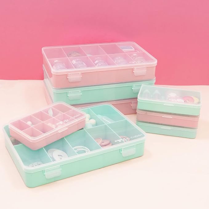 Craftelier - Organizing Box with 10 Compartments for Scrapbooking and Craft Materials | Dimensions 26.5 x 17.8 x 4.2 cm (10.4“ x 7” x 1.65") - Turquoise and Transparent Color