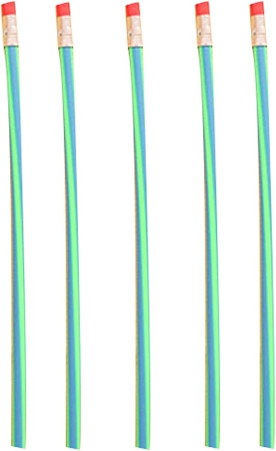 5 Pcs Green School Supplies Colorful Magic Bendy Flexible Soft Pencils Pen with Eraser Study Gift Woodcase Lead Pencils