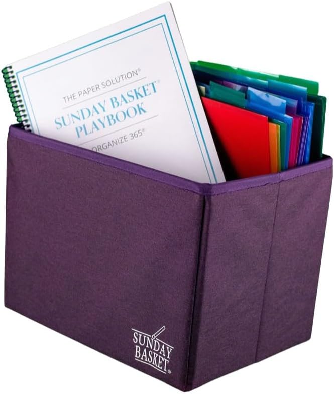 Organize 365 Paper Organizer Solution | Home Office Organization & Document Holder | File Box for Paper Storage | The Classic Sunday Basket® System (Vintage Plum)