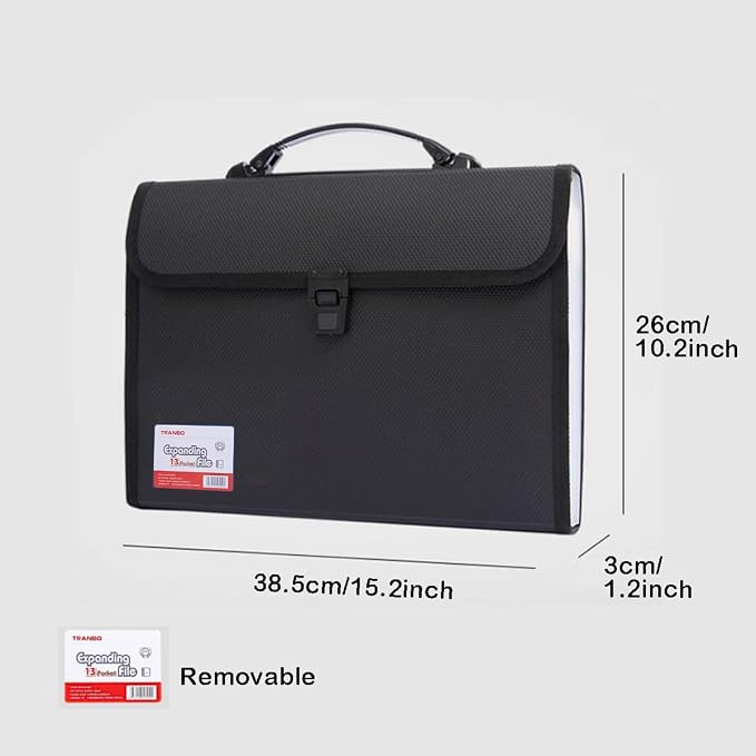 2 Pack Extra Large Legal Size/Foolscap 12 Pockets Accordion File Organizer with Handle, TRANBO Portable Expanding File Folder, Expandable Plastic Document Organizer for Travel School Office