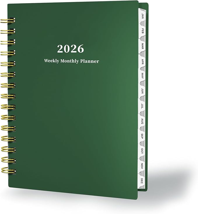 Ymumuda 2026 Planner, Daily Weekly and Monthly Planner，Jan 2026 - Dec 2026, 8.4" x 6.3", 2026 Calendar Planner Book with Tabs, Spiral Notebook with Inner Pocket for Office Home School Supplies