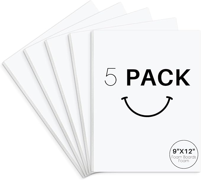 Golden State Art, Acid Free 5 Pack 9x12 White Foam Boards Foam Core Poster Board, 1/8'' Thick Polystyrene Foam Sheet for Projects, Mounting, Crafts, Art and Presentations