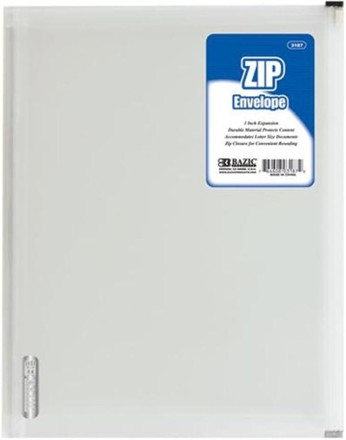BAZIC Clear Letter Size Zip Envelope, Case of 144 (3187-144)