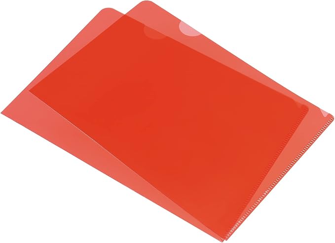 PATIKIL L Type Folders, 24 Pack A5 8.8 x 6.3 Plastic File Project Pockets Clear Paper Document Jacket Sleeve for Office, Red